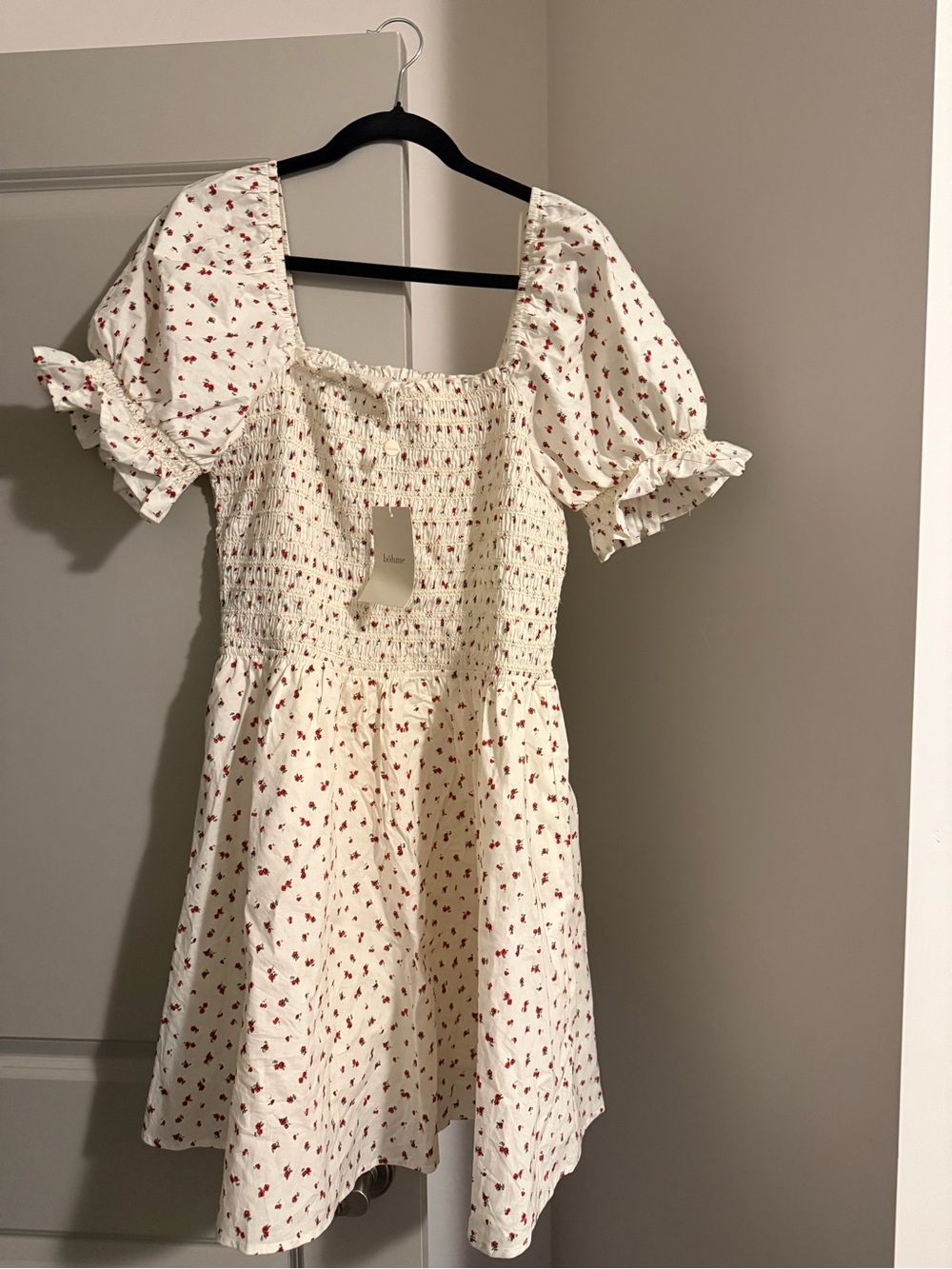 bohme Cream Midi Dress with Red Floral Print